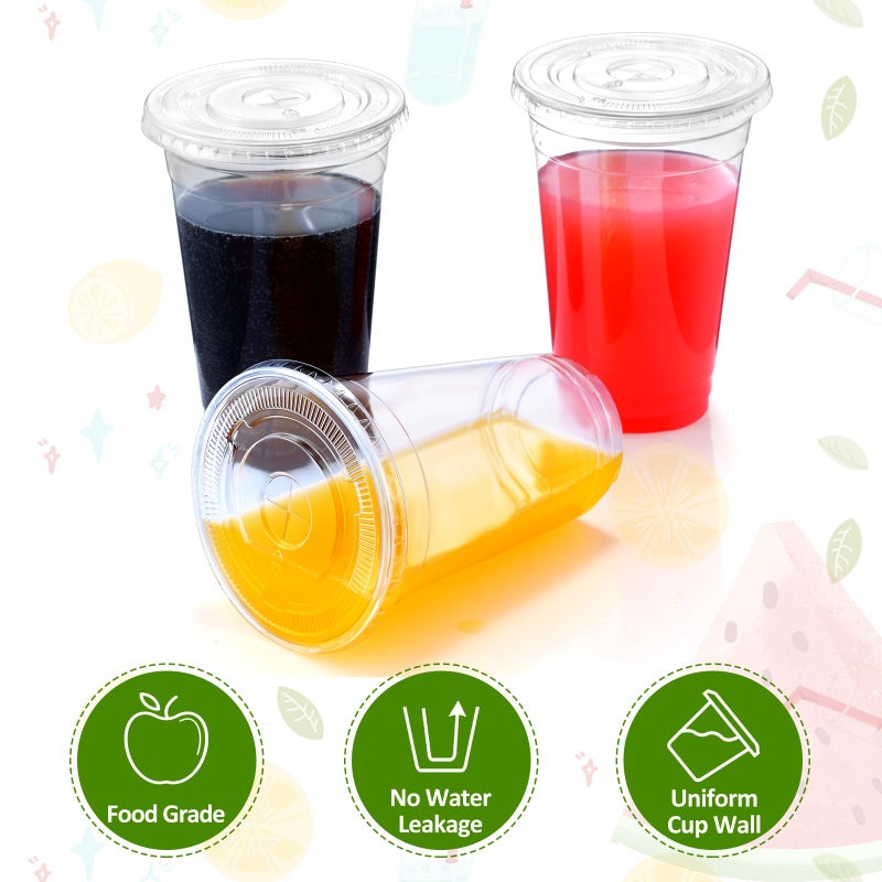Eupako 24 oz Plastic Cups with Lids, Clear Disposable To Go Cups with Lids for Iced Coffee, Cold Drinks, Smoothies, Bubble Bobaï¼Œ 50 Sets - Image 3